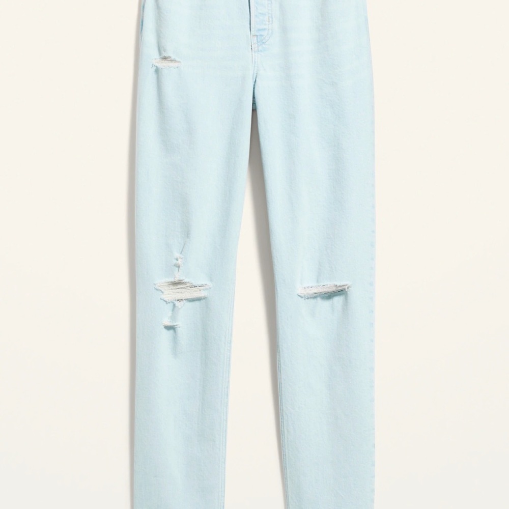 Extra High-Waisted Button-Fly Sky-Hi Straight Ripped Cut-Off Jeans - Picture 3 of 3